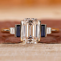 5 Stone Diamond Ring Emerald Cut Engagement Ring