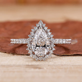 Pear Halo Engagement Ring with a stunning halo design.