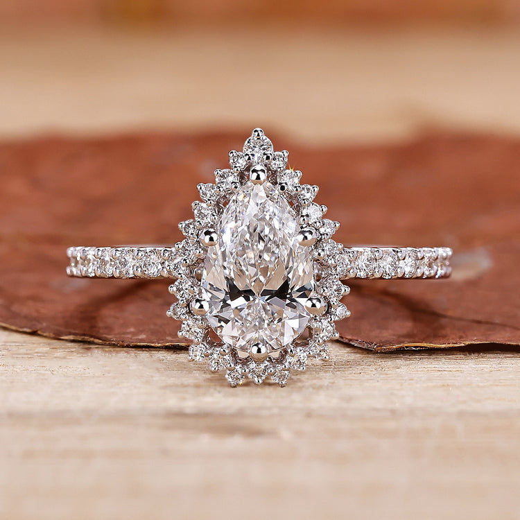 Pear Halo Engagement Ring with a stunning halo design.