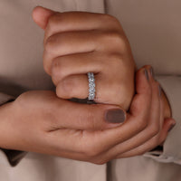 Round Halo Wedding Band with brilliant diamond accents.