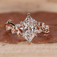 Dutch Marquise Diamond Ring with Vines and Leaves Design in Rose Gold
