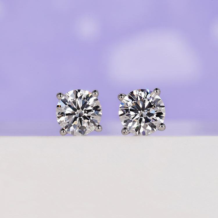 Round diamond stud earrings, round cut diamond earrings, lab grown diamond