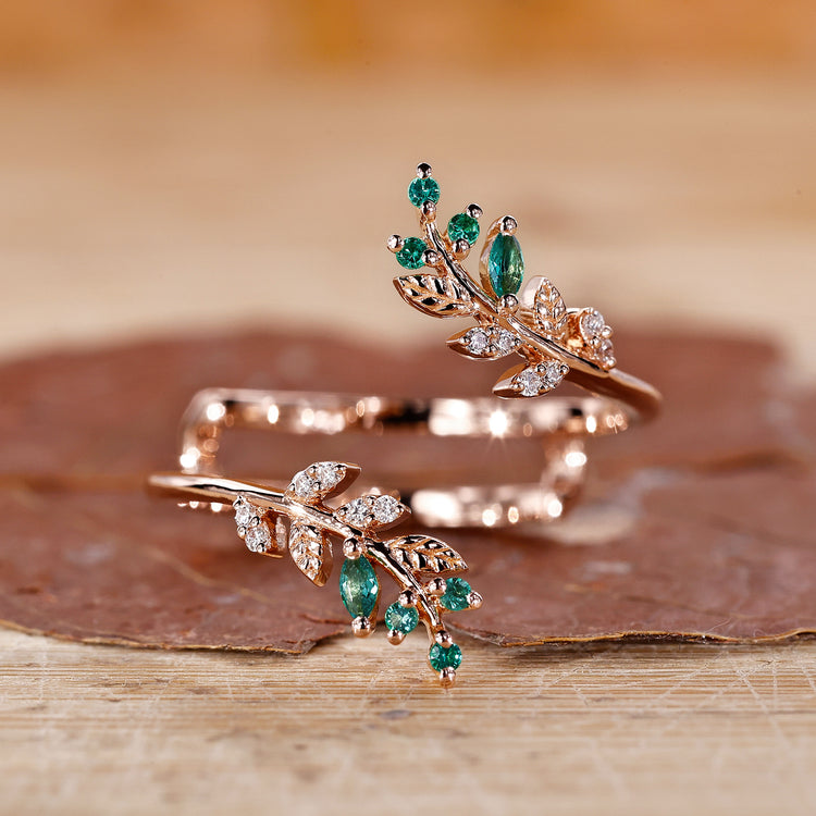 Emerald And Diamond Wedding Band in rose gold wedding band design.