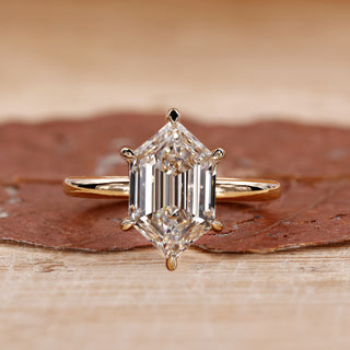 Hexagon engagement ring with a unique geometric design.