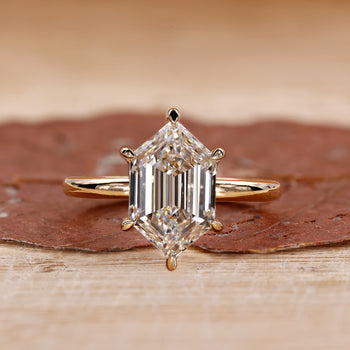 Hexagon engagement ring with a unique geometric design.