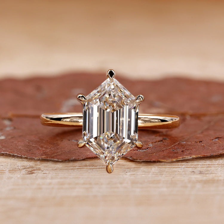 Hexagon engagement ring with a unique geometric design.