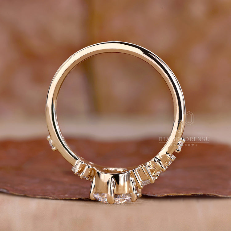 Diamond Prong Setting in a round diamond ring for security.