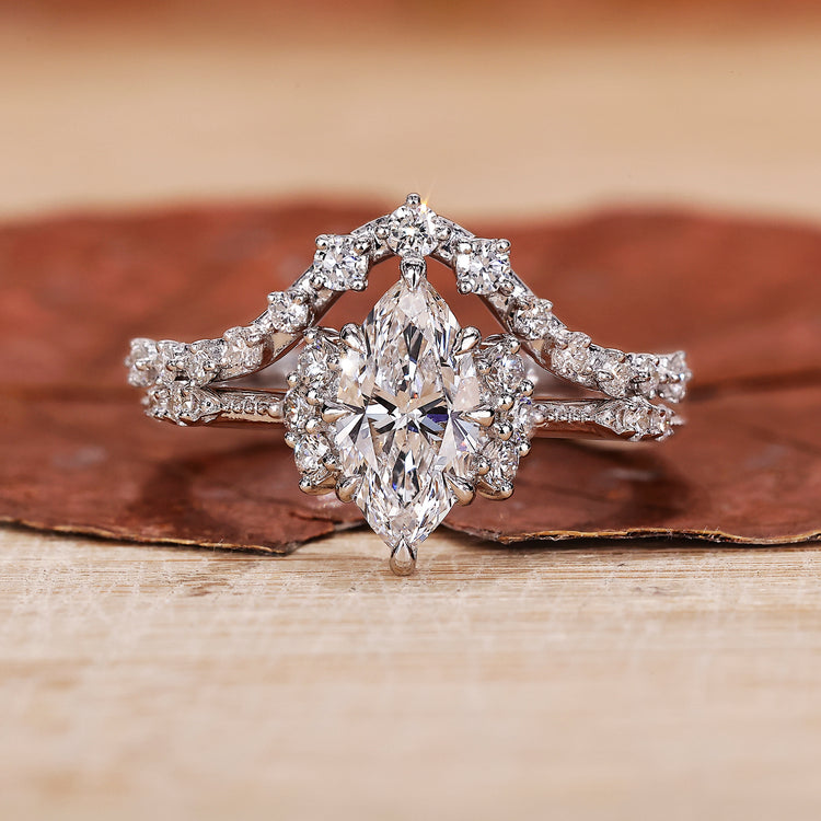 Marquise Diamond Bridal Ring Set with stunning Claw Prongs.