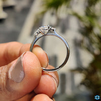 Handmade jewelry featuring round cut moissanite in a classic engagement ring.