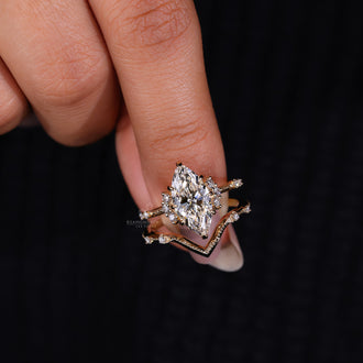 Curved Wedding Band perfectly paired with a marquise diamond.