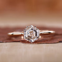 Hexagon Diamond Ring featuring a brilliant solitaire design.