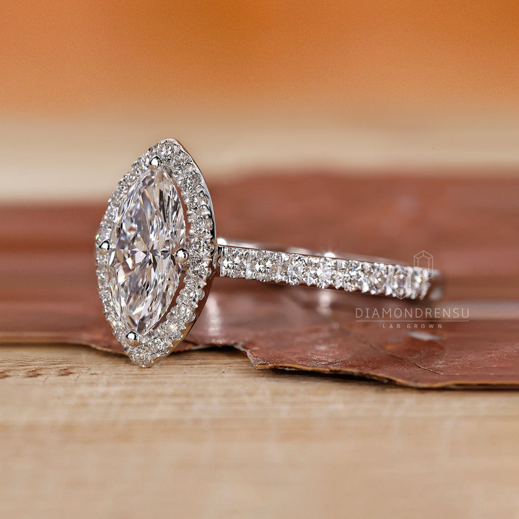 Unique white gold ring with pave setting is perfect for your proposal.