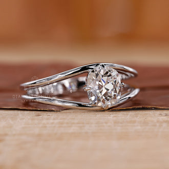 Old European Cushion Cut Diamond set in a secure prong setting.