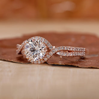 Round Cut Diamond Twisted Pave Engagement Ring