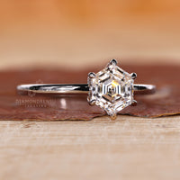 Solitaire Ring Hexagon Step Cut Diamond