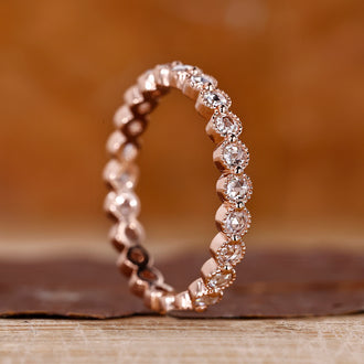 Round rose cut diamond eternity wedding band.