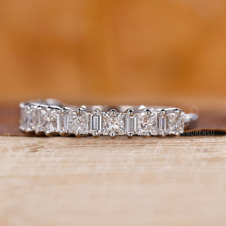 Half eternity wedding band with a timeless look.