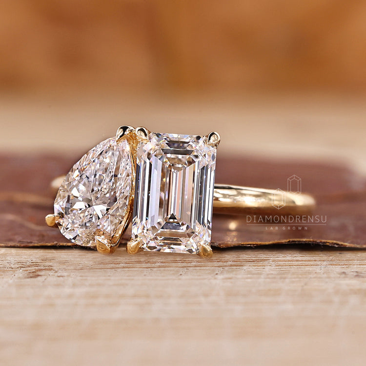 Yellow gold diamond ring featuring lab grown diamonds.