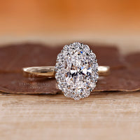 Two tone ring with oval lab grown diamond and handmade setting