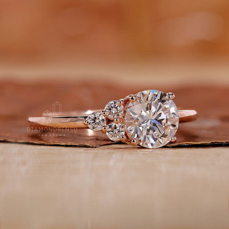 A brilliant cut diamond showcased in a modern engagement ring design.