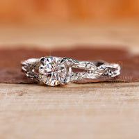 Diamond solitaire ring, branch shank, diamond white gold ring