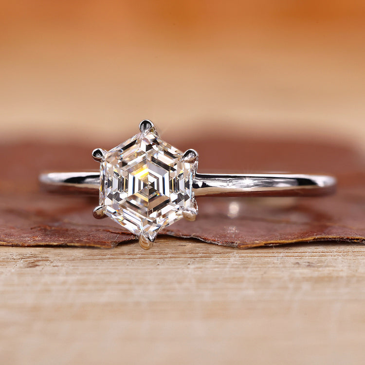 Hexagon Engagement Ring Six Claw Prong Setting
