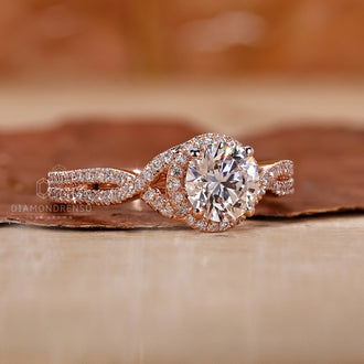 Round Cut Diamond Twisted Pave Engagement Ring