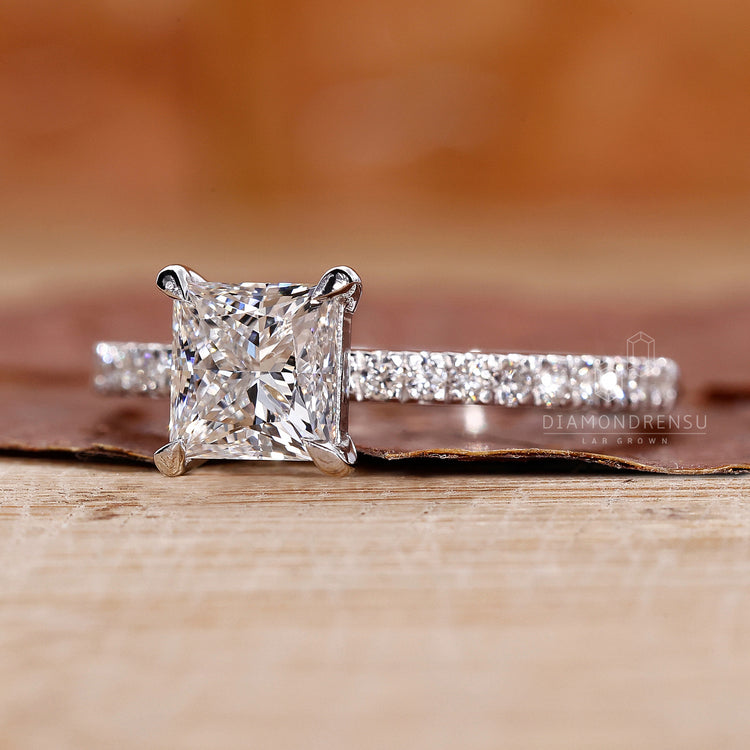 Lab grown diamond in a princess cut ring looks stunning.