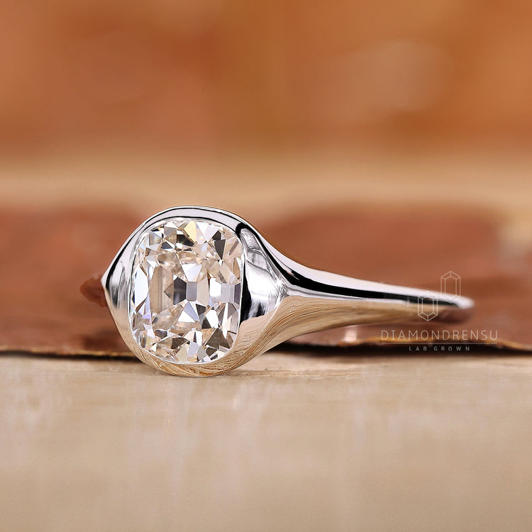 White Gold Bezel Set Cushion Cut Engagement Ring