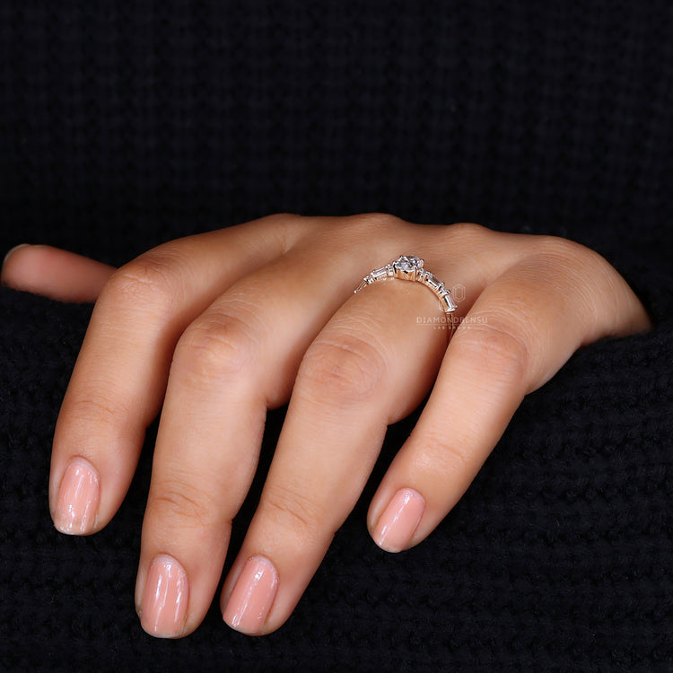 Beautiful ring embellished with Baguette Side Stones for a sophisticated look.