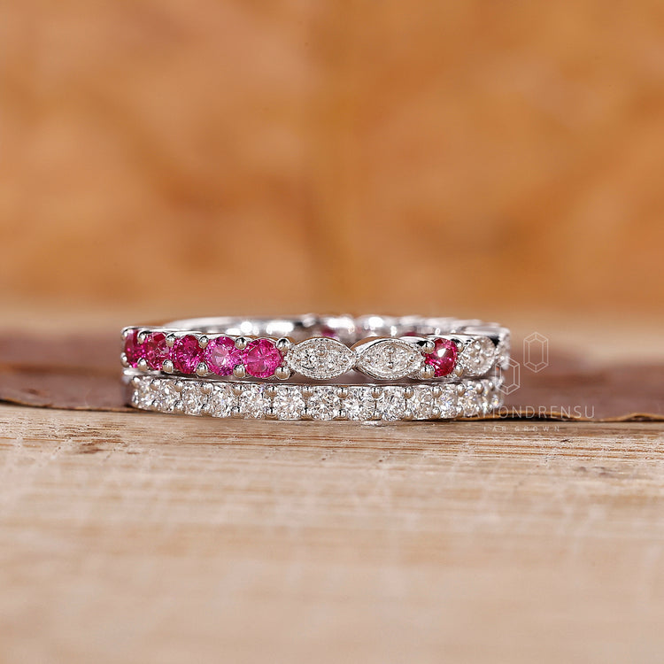 Handmade band with round diamonds and a double row pave setting.