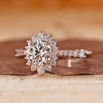 Halo Engagement Ring designed with intricate diamond details.