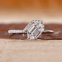 Diamondrensu engagement ring featuring a hexagon diamond and half halo.
