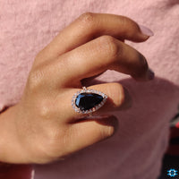 The round cut pave band ring offers a classic, timeless look.