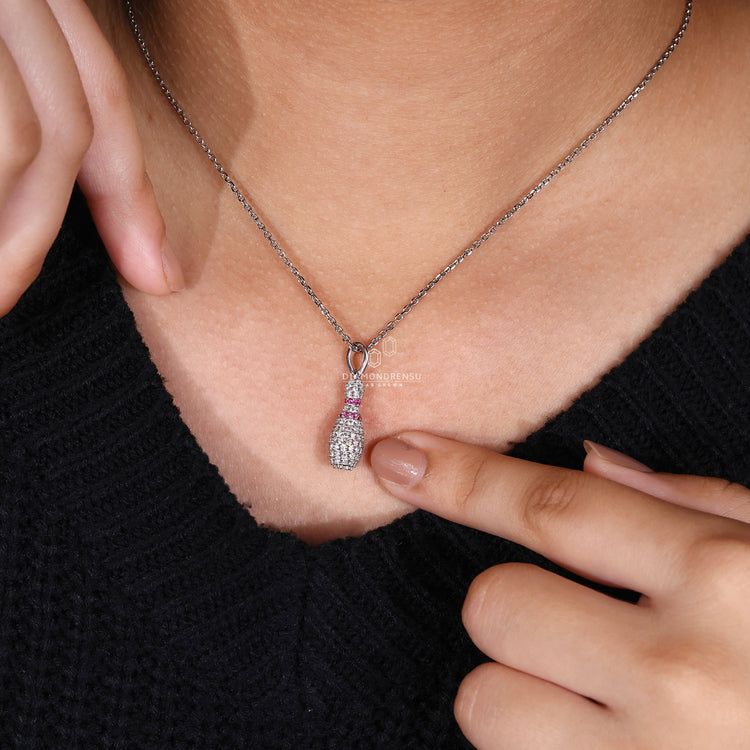 Personalized Bowling Pin charm pendant with Lab Grown Diamond.