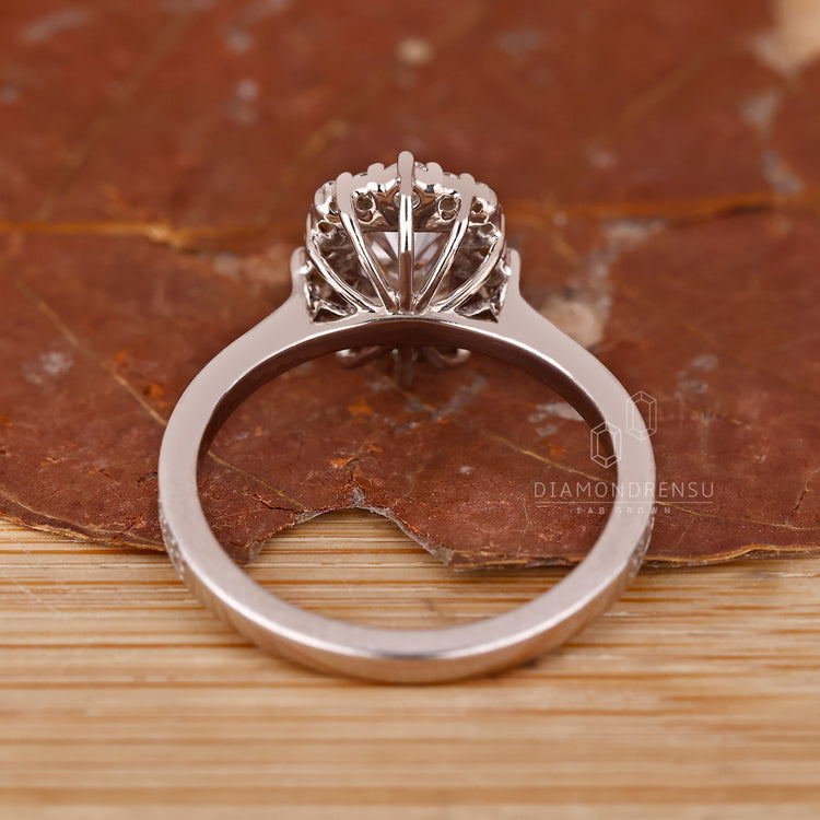 Cathedral setting ring with radiant lab grown diamond.