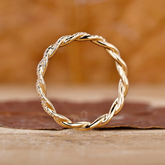 Twisted band round diamond band handmade jewelry