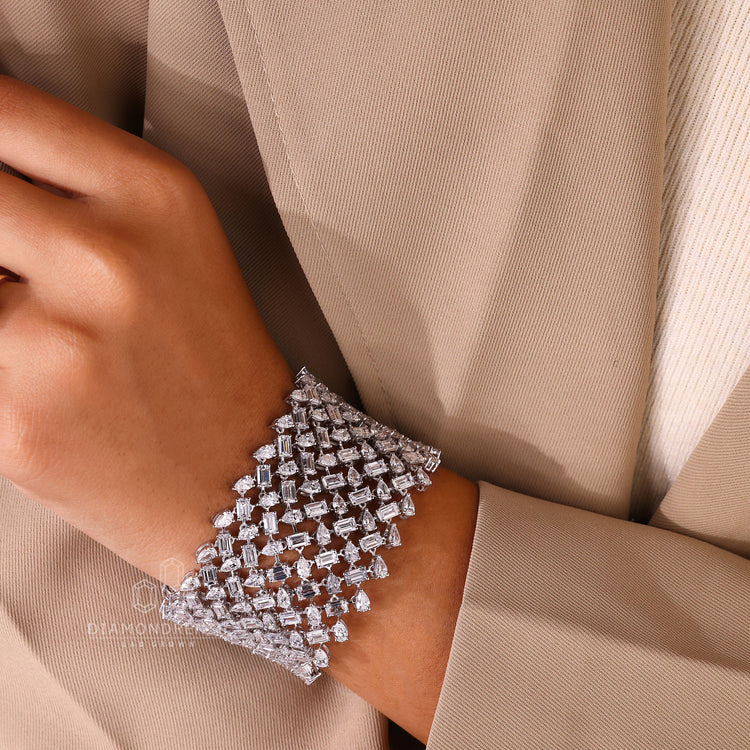 Sophisticated lab created diamond bracelet with emerald cut diamonds and multi-row options.