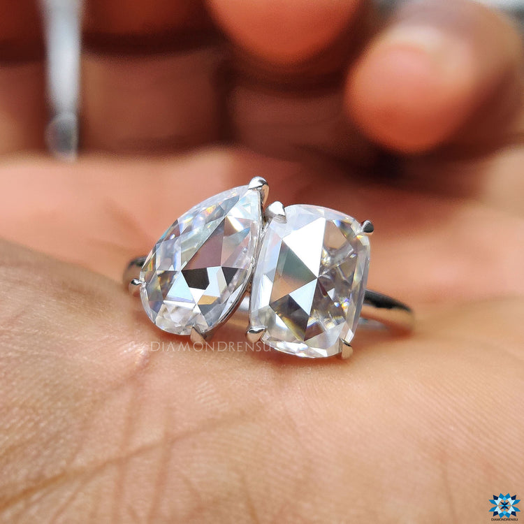 Cushion rose cut ring features rounded edges and timeless appeal.