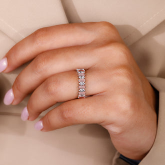 Lab Grown Diamond wedding band with a pink and white diamond combination.