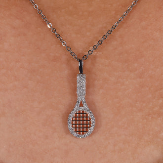Gift for him – diamond racket charm pendant in white gold.