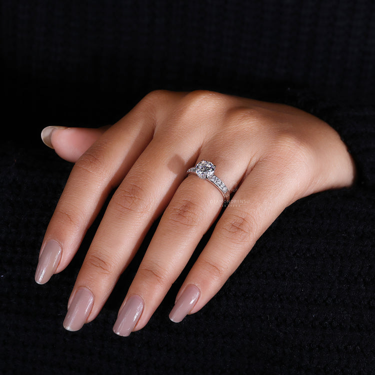 Claw Prongs on the Hidden Halo Diamond Ring for secure elegance.