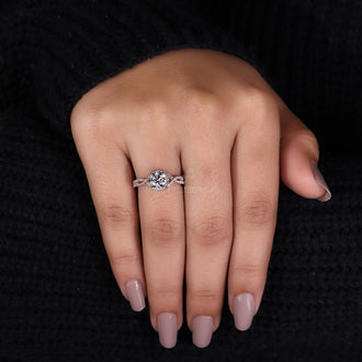 Round Cut Diamond Twisted Pave Engagement Ring