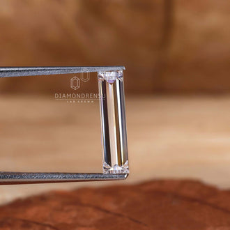 Lab grown loose stone with long baguette cut design.