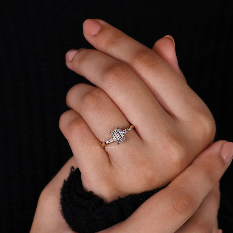 Emerald Cut Ring in a secure prong setting for durability.