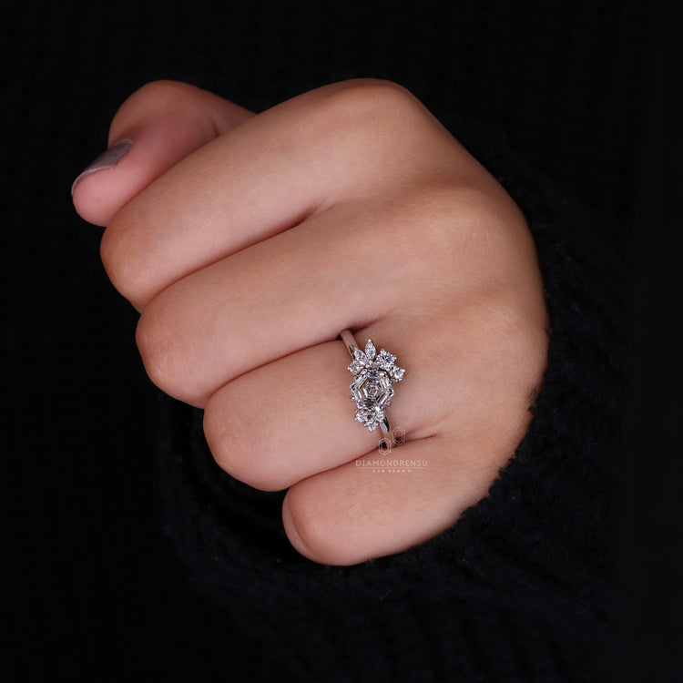 Hexagon Engagement Ring with unique geometric style.