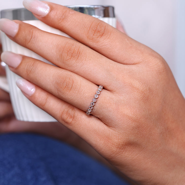 Milgrain rose gold eternity band.