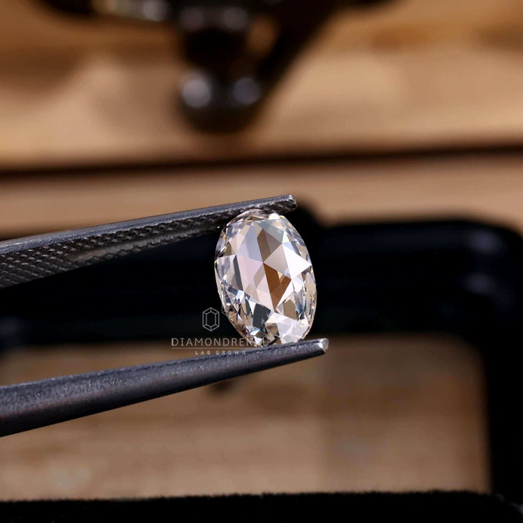 1 carat lab grown diamond in oval rose cut shape.