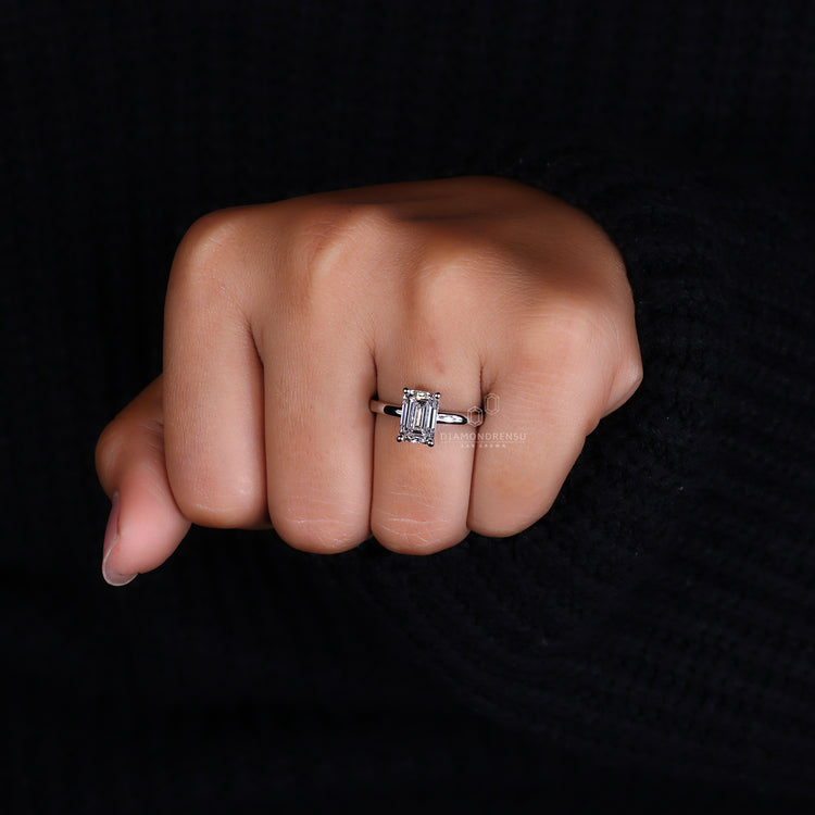 Emerald Cut Ring featuring a hidden halo for extra brilliance.