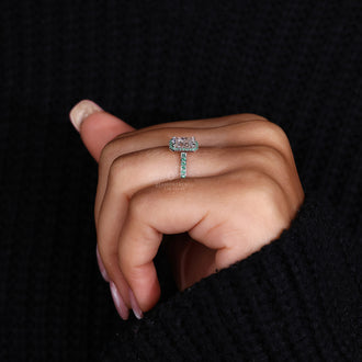 Pave Ring with radiant diamonds for an elegant design.